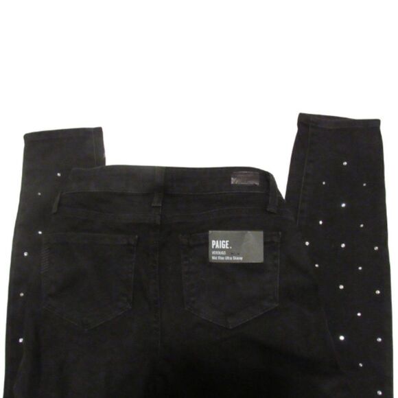 PAIGE Jeans Verdugo Ultra Skinny Mid-Rise Midnight Black Crystal Studs Size 26 - Picture 9 of 12